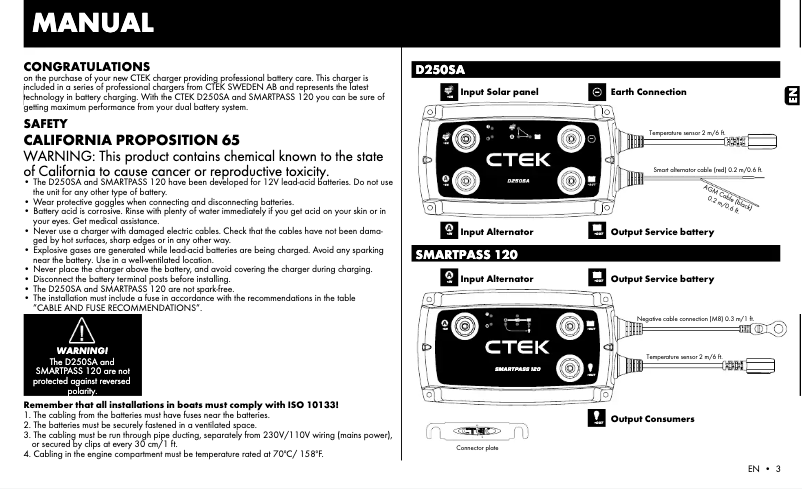 Page 1 de la notice Manuel utilisateur Ctek D250SA