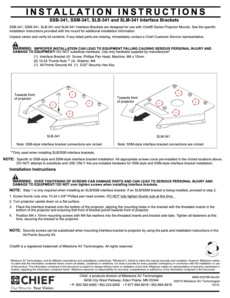 Page n°1 - Manuel utilisateur Chief SSB341