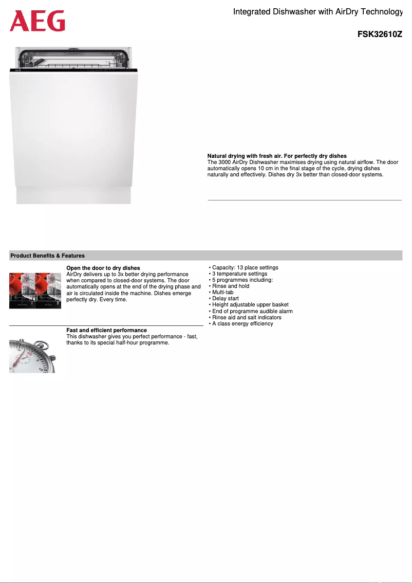 Page 1 de la notice Fiche technique AEG FSK32610Z