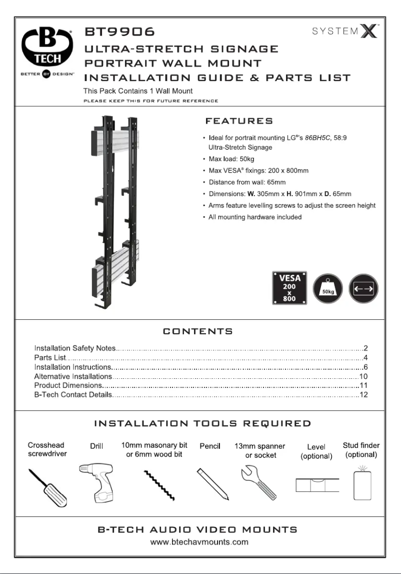 Page n°1 - Manuel utilisateur B-Tech BT9906