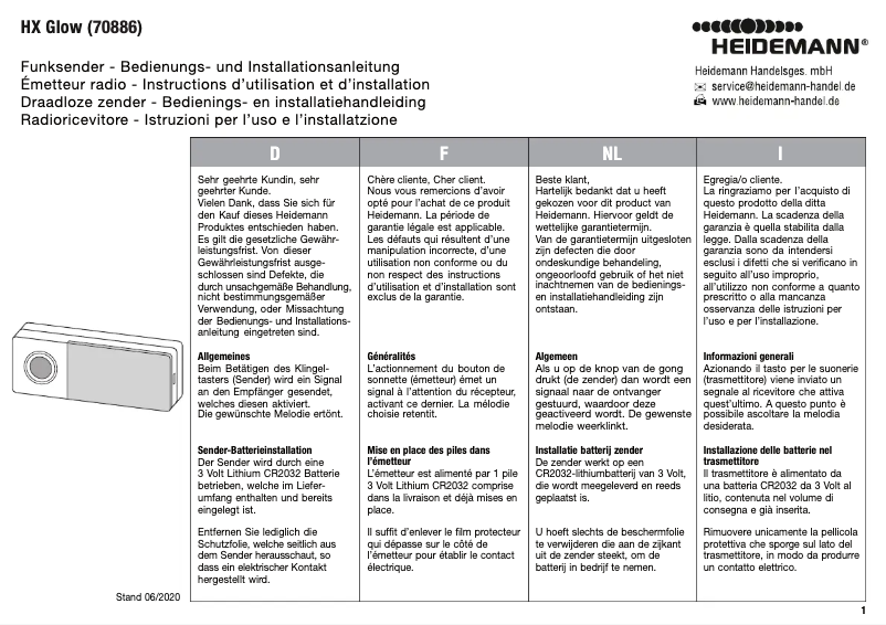Image de la première page du manuel de l'appareil HX Glow 70886