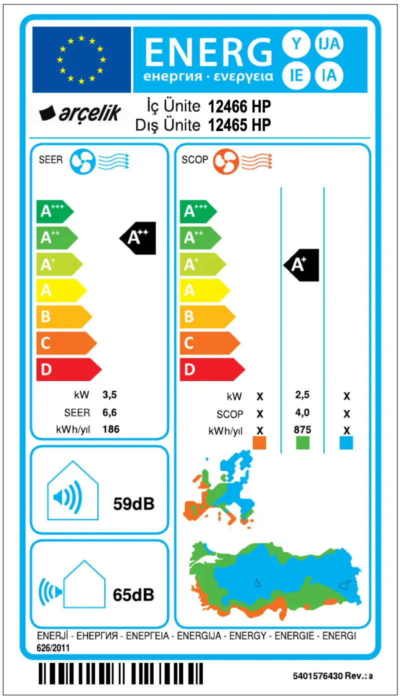 Page 1 de la notice Label énergétique HP 12465