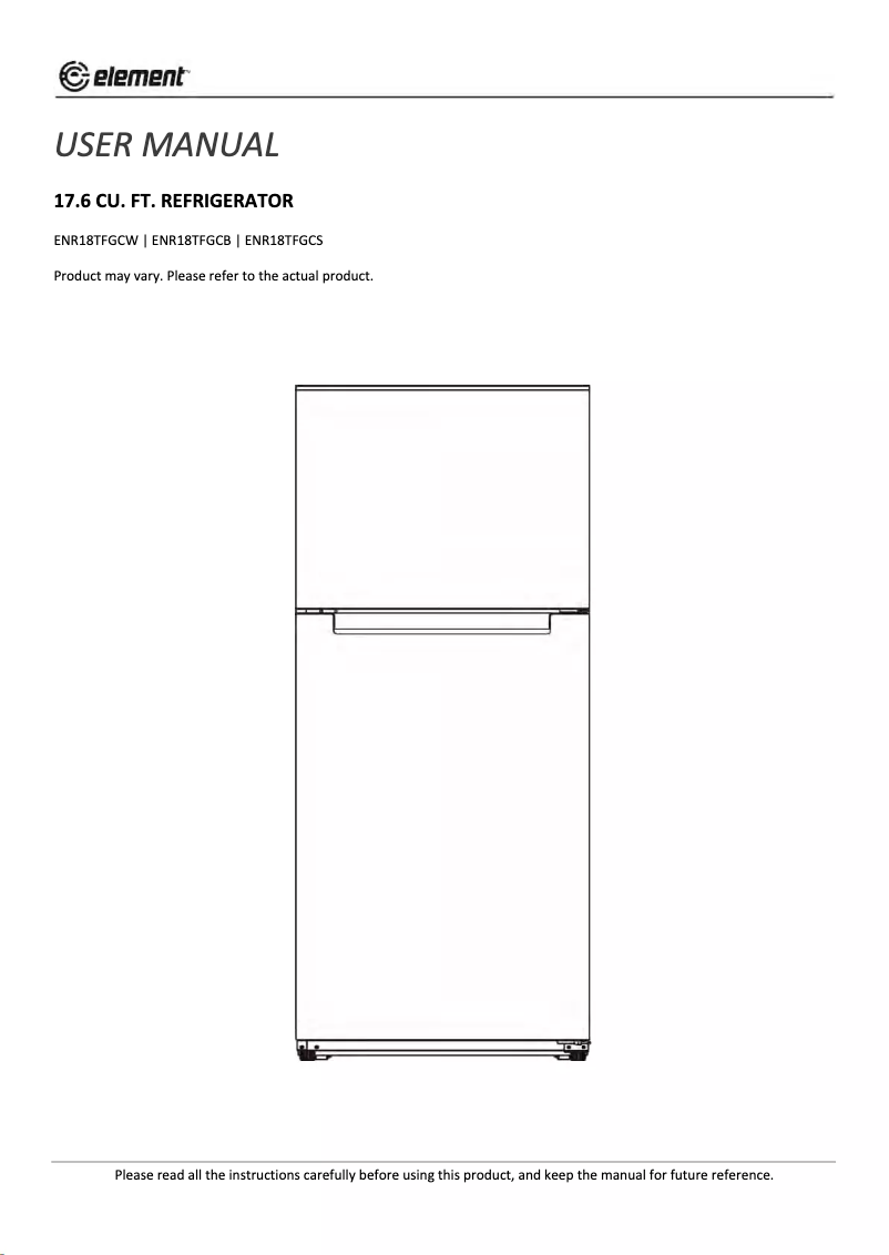 Page 1 de la notice Manuel utilisateur Element ENR18TFGCB
