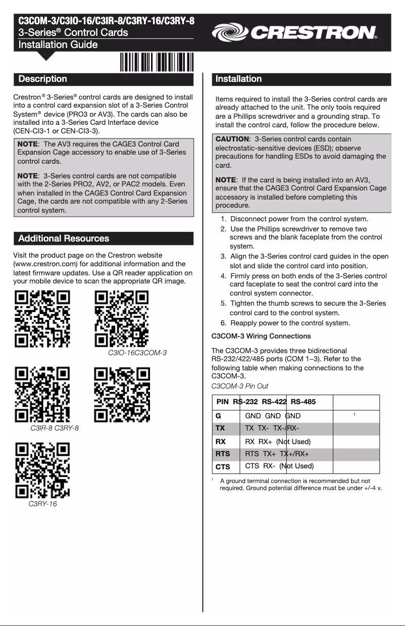 Página 1 del manual Manual de instrucciones Crestron C3IO-16