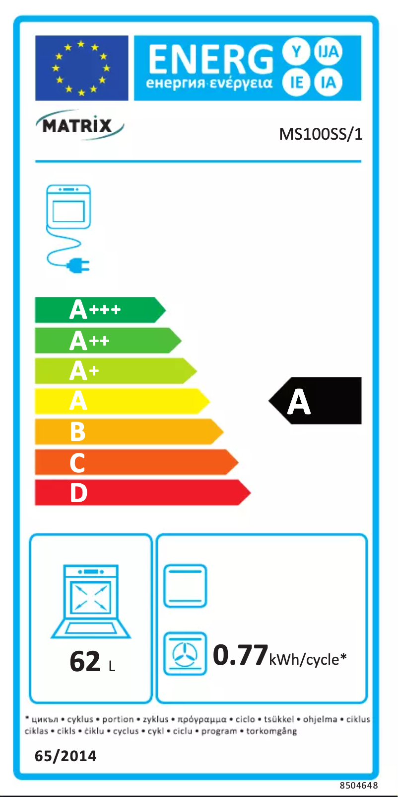 Page 1 de la notice Label énergétique Matrix MS100SS