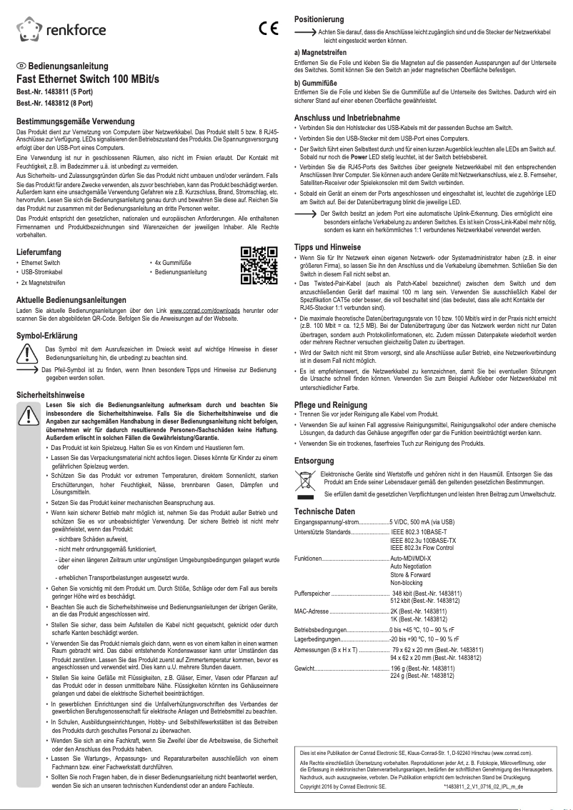 Page 1 de la notice Manuel utilisateur Renkforce RF-4451433