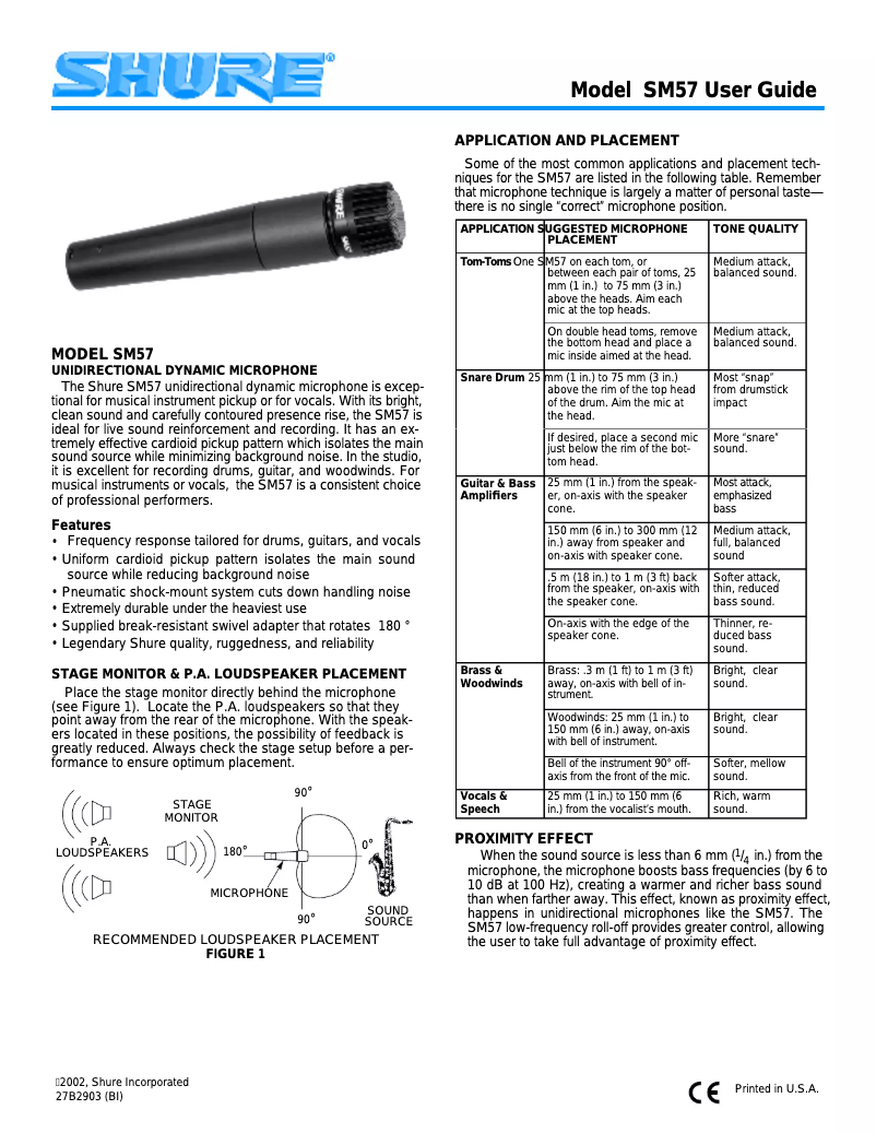 Page 1 de la notice Manuel utilisateur Shure SM57