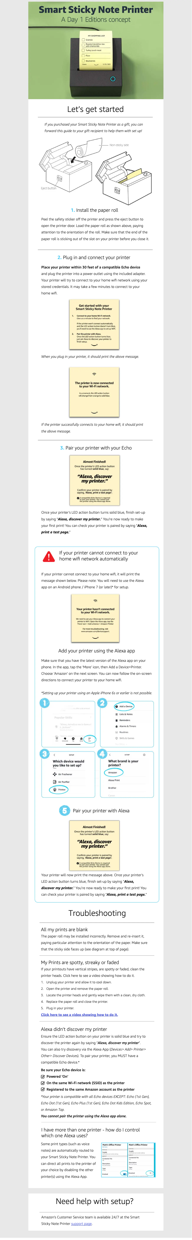 Page 1 de la notice Manuel utilisateur Amazon Smart Sticky Note Printer