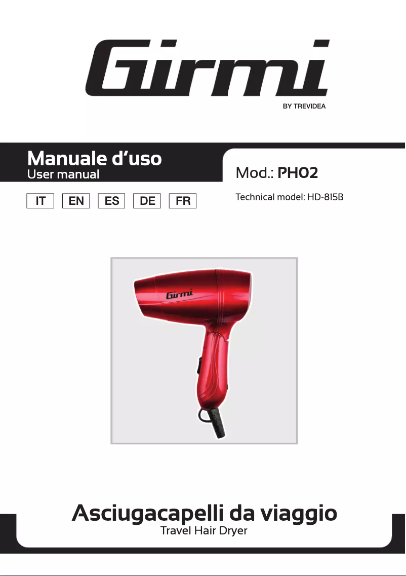 Page 1 de la notice Manuel utilisateur Girmi PH02