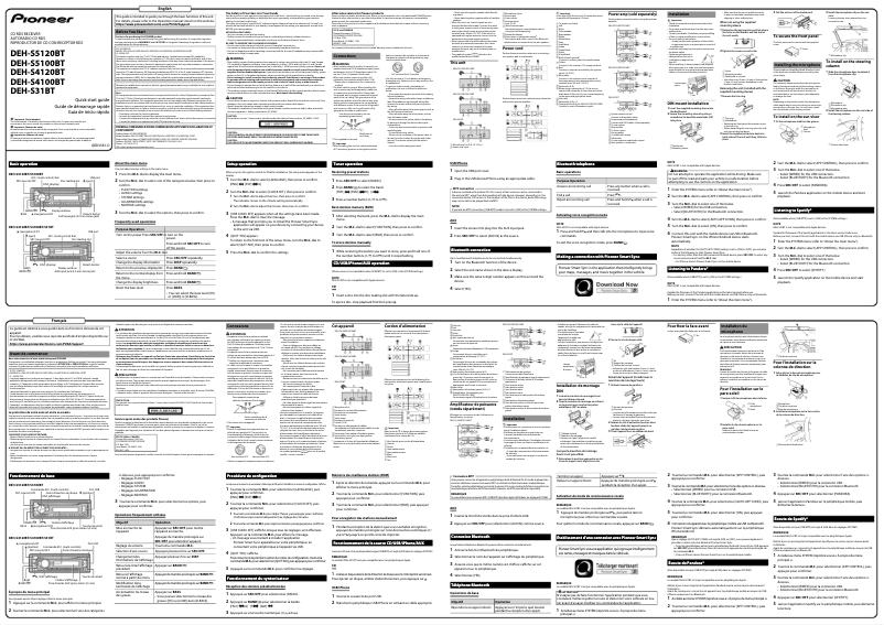 Page n°1 - Guide de démarrage rapide Pioneer DEH-S31BT
