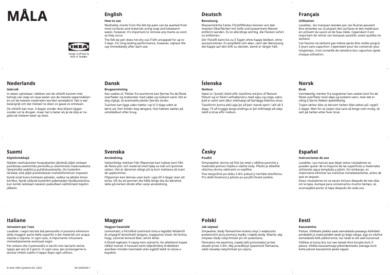 Page 1 de la notice Manuel utilisateur Ikea MÅLA 201.840.41