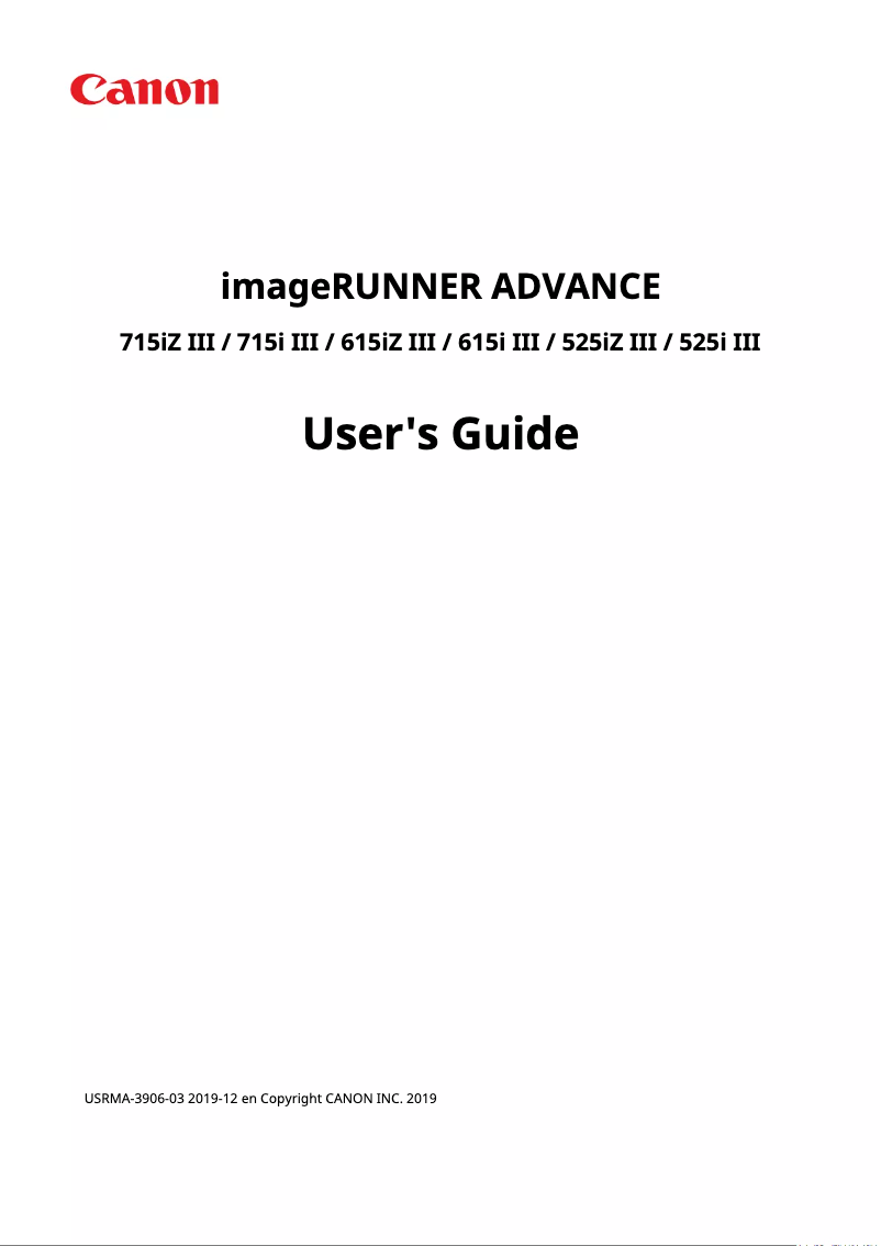 Page n°1 - Manuel utilisateur Canon imageRUNNER ADVANCE 615i III