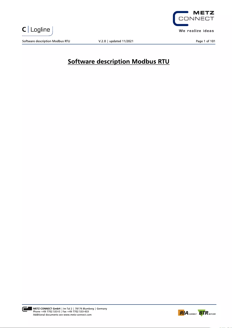 Image de la première page du manuel de l'appareil MR-F-SI4 Modbus RTU