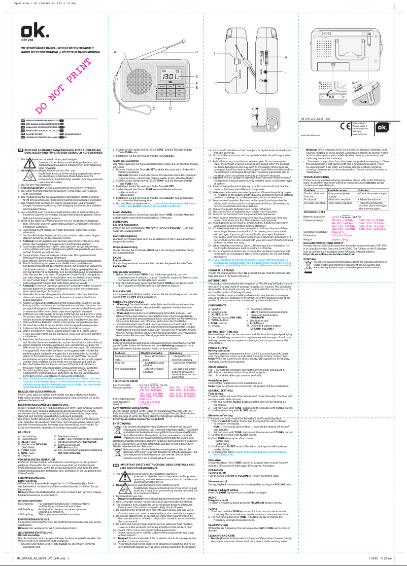 Page 1 de la notice Manuel utilisateur OK ORF 230