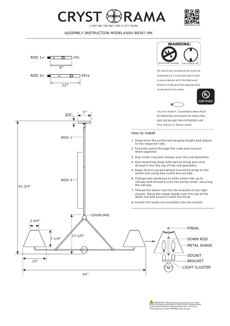 Page n°1 - Manuel utilisateur Crystorama Xavier XAV-B9307-MK