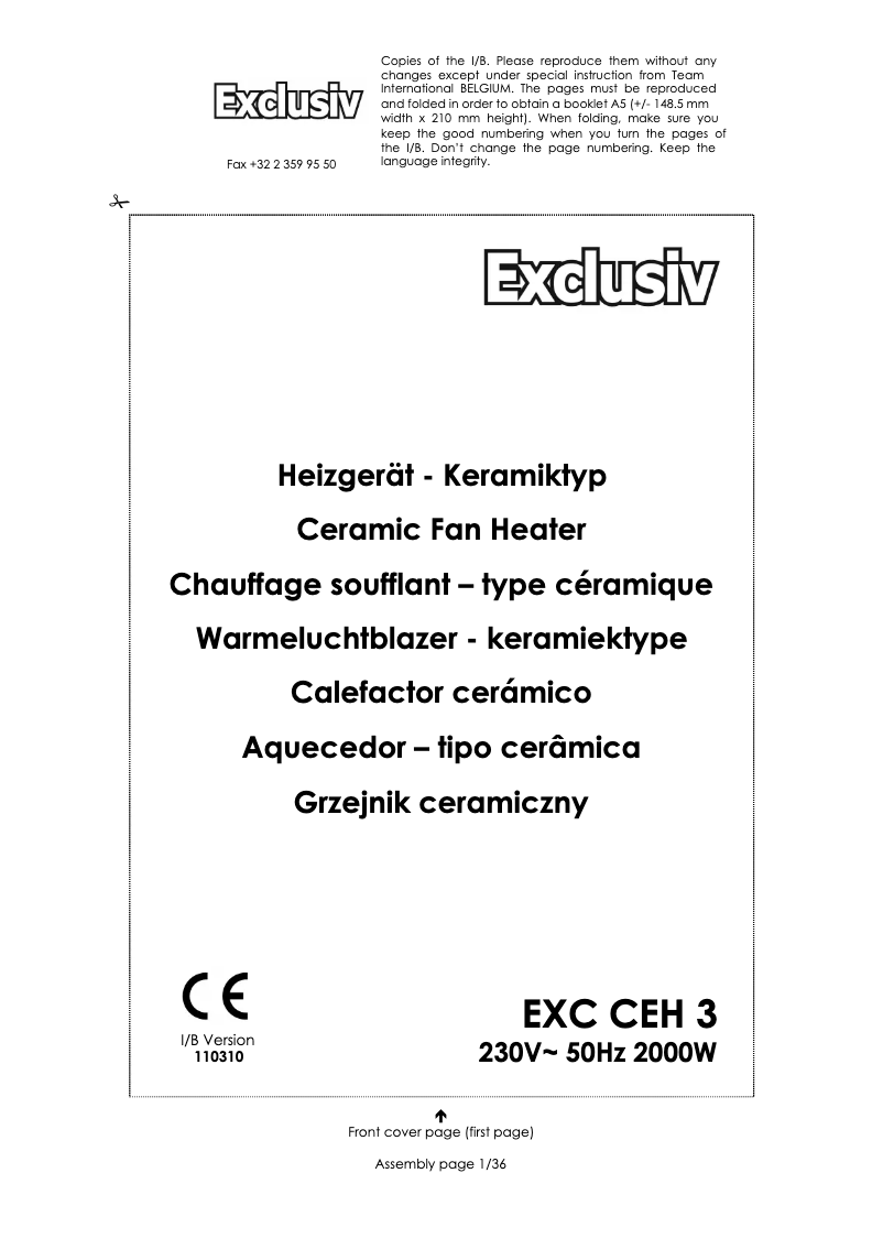 Image de la première page du manuel de l'appareil EXC CEH 3