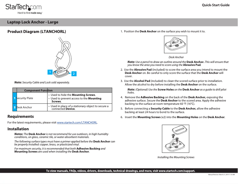 Page n°1 - Manuel utilisateur StarTech.com LTANCHORL