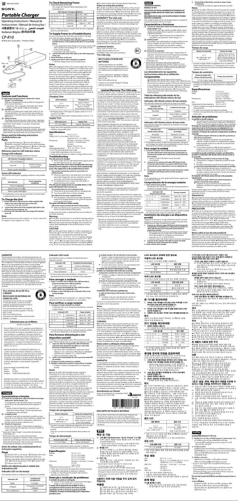 Page 1 de la notice Manuel utilisateur Sony CP-R10