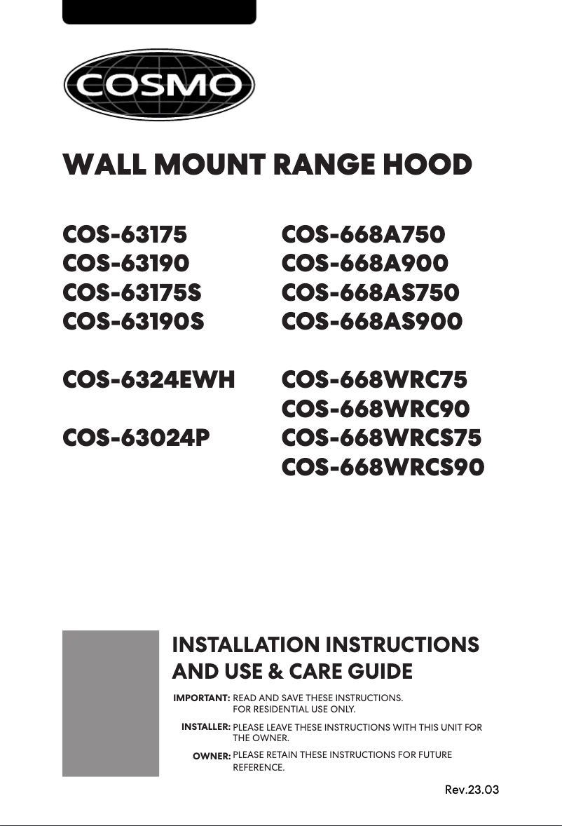 Page n°1 - Manuel utilisateur Cosmo COS-63190