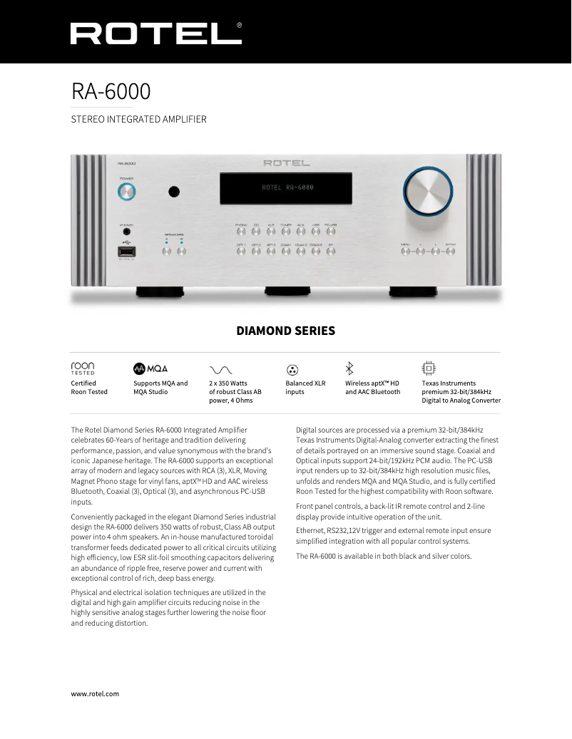 Page n°1 - Fiche technique Rotel RA-6000