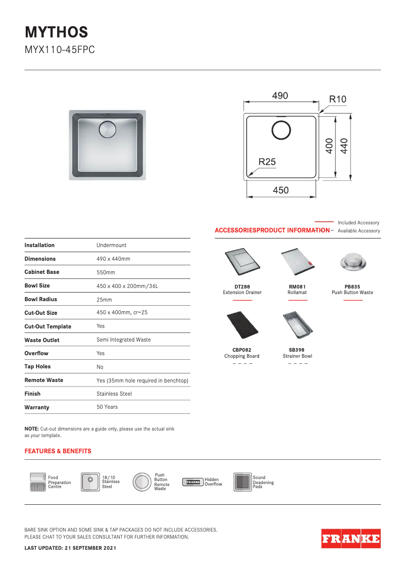 Image de la première page du manuel de l'appareil Mythos MYX110-45FPC