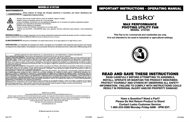 Page 1 de la notice Manuel utilisateur Lasko Max Performance U15720