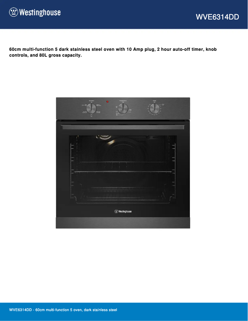 Page n°1 - Fiche technique Westinghouse WVE6314DD
