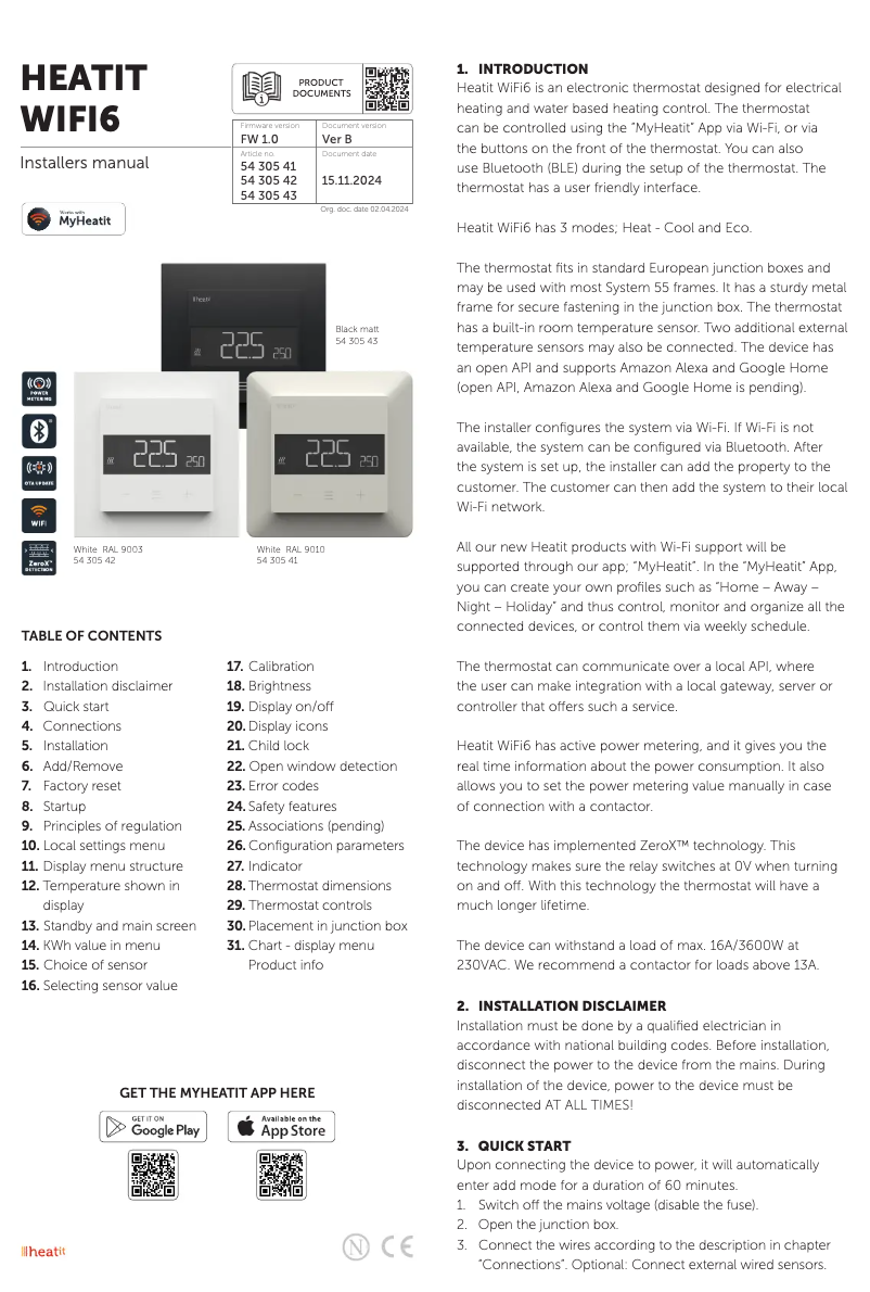 Page 1 de la notice Manuel utilisateur Heatit WiFi6