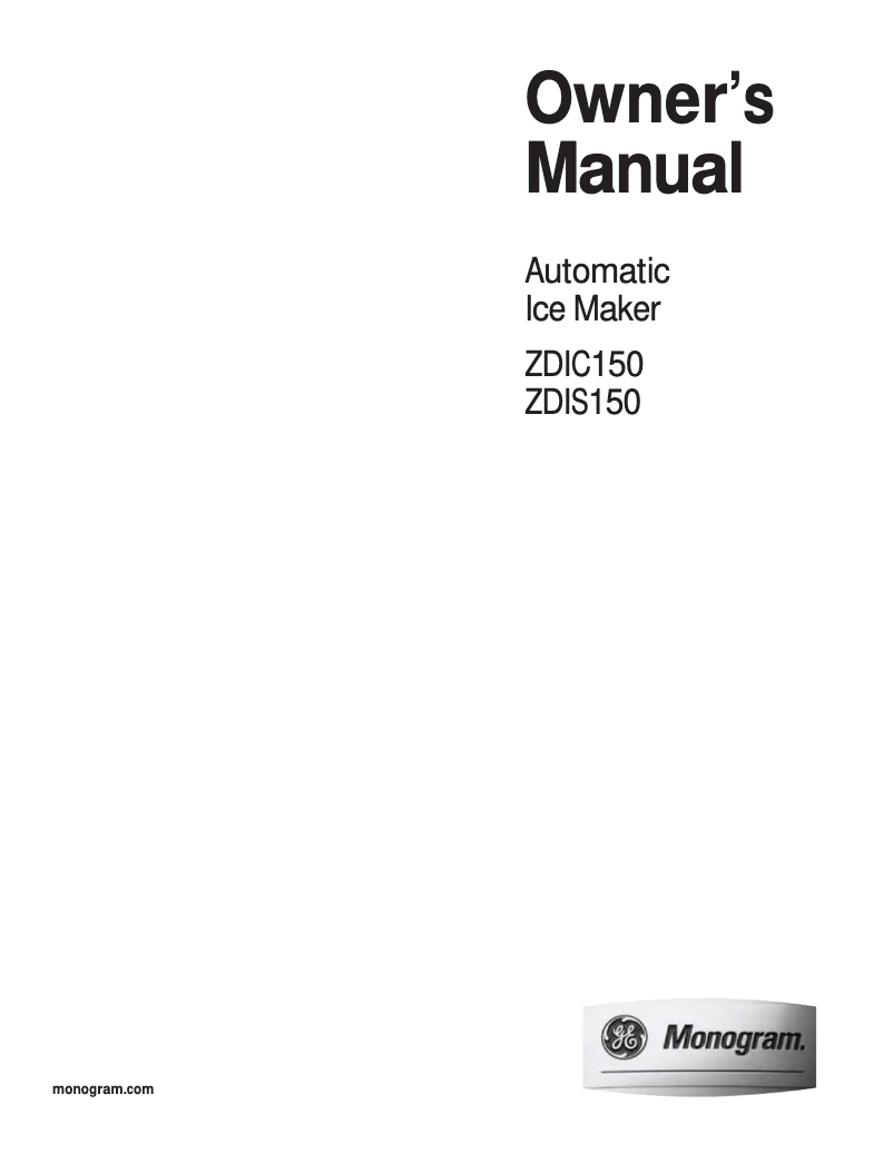 Page 1 de la notice Manuel d'utilisation et d'entretien GE ZDIC150WBB