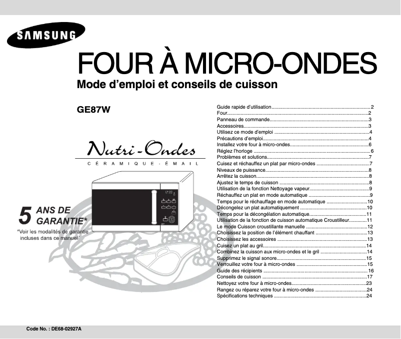 Image de la première page du manuel de l'appareil GE87W