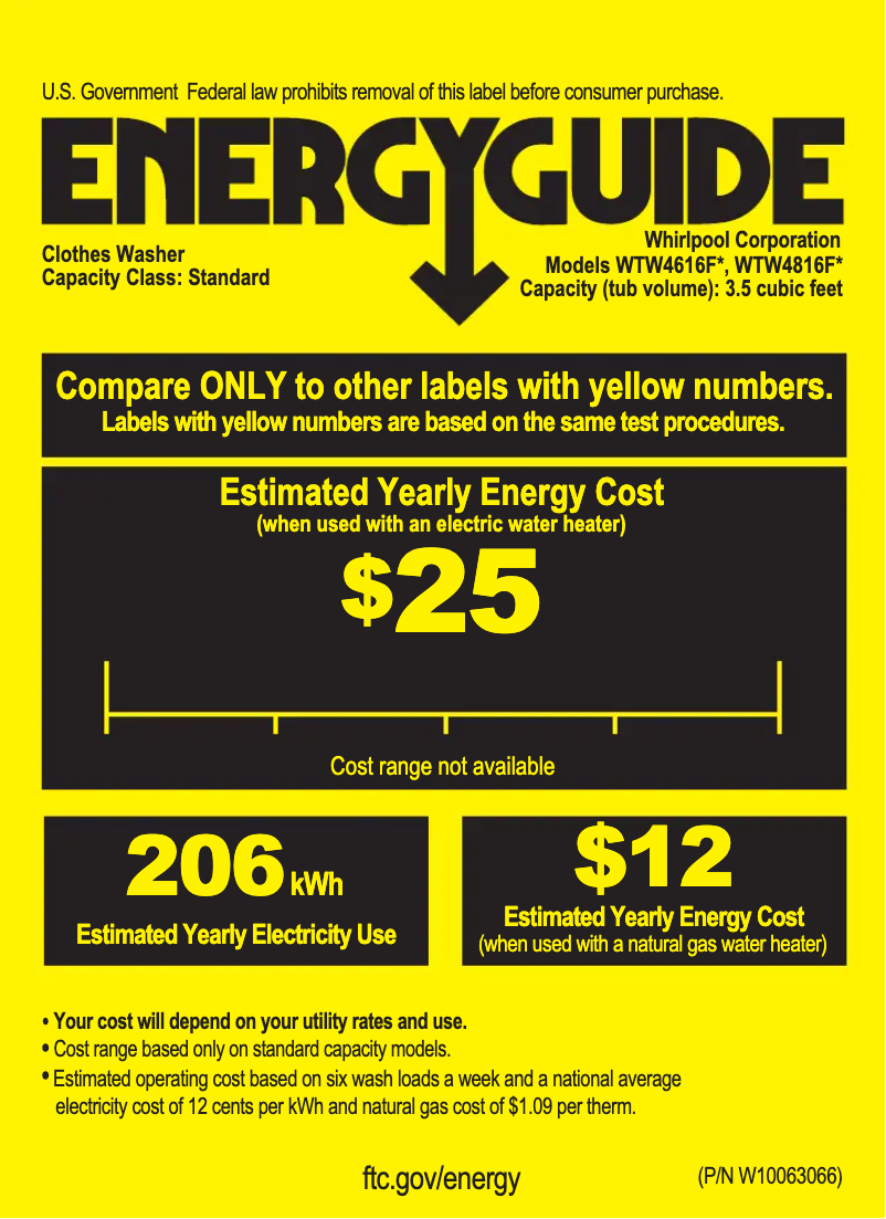 Page n°1 - Label énergétique Whirlpool WTW4616F