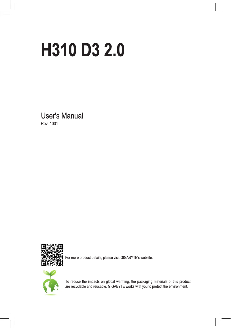 Page 1 de la notice Manuel utilisateur Gigabyte H310 D3 2.0