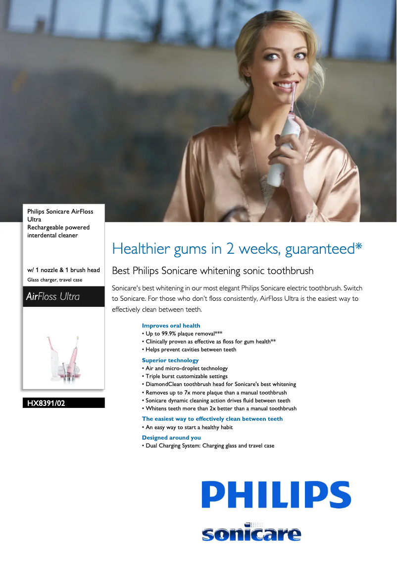 Page 1 de la notice Fiche technique Philips Sonicare AirFloss Ultra HX8391