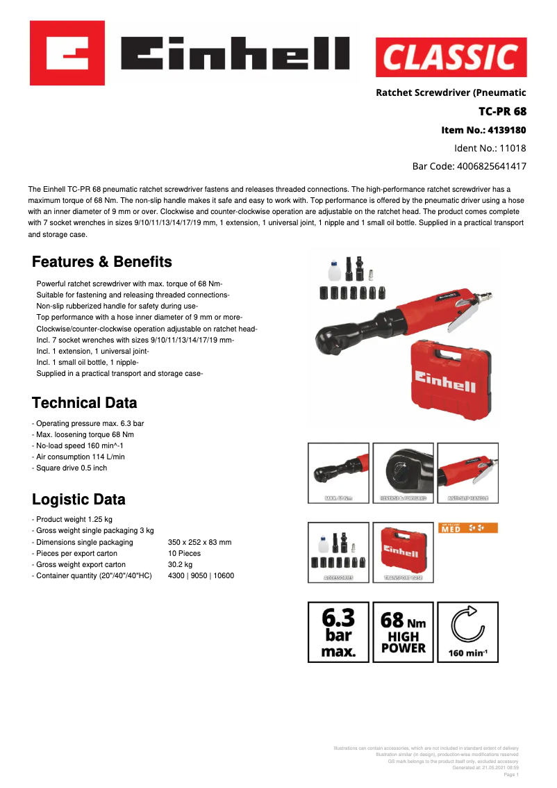 Page n°1 - Fiche technique Einhell TC-PR 68