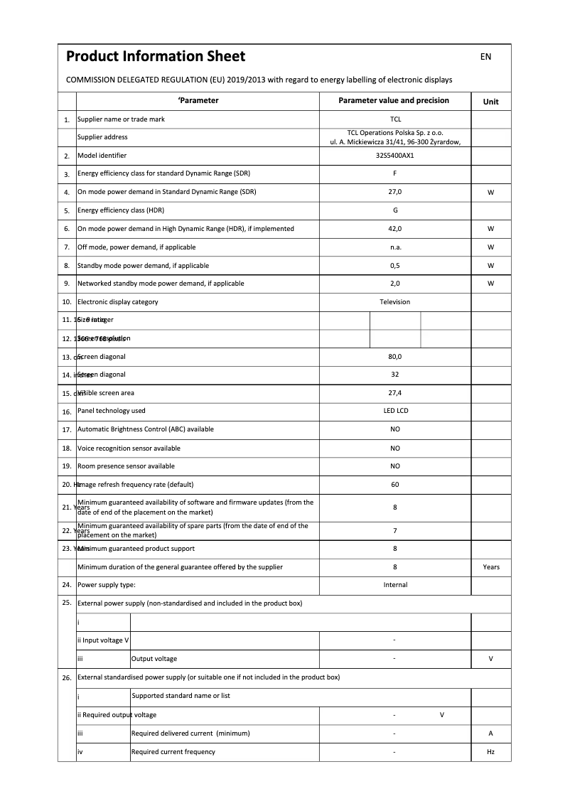Image de la première page du manuel de l'appareil 32S5400A