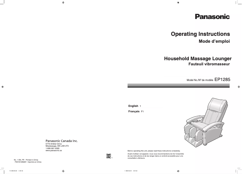 Page n°1 - Manuel utilisateur Panasonic EP1285