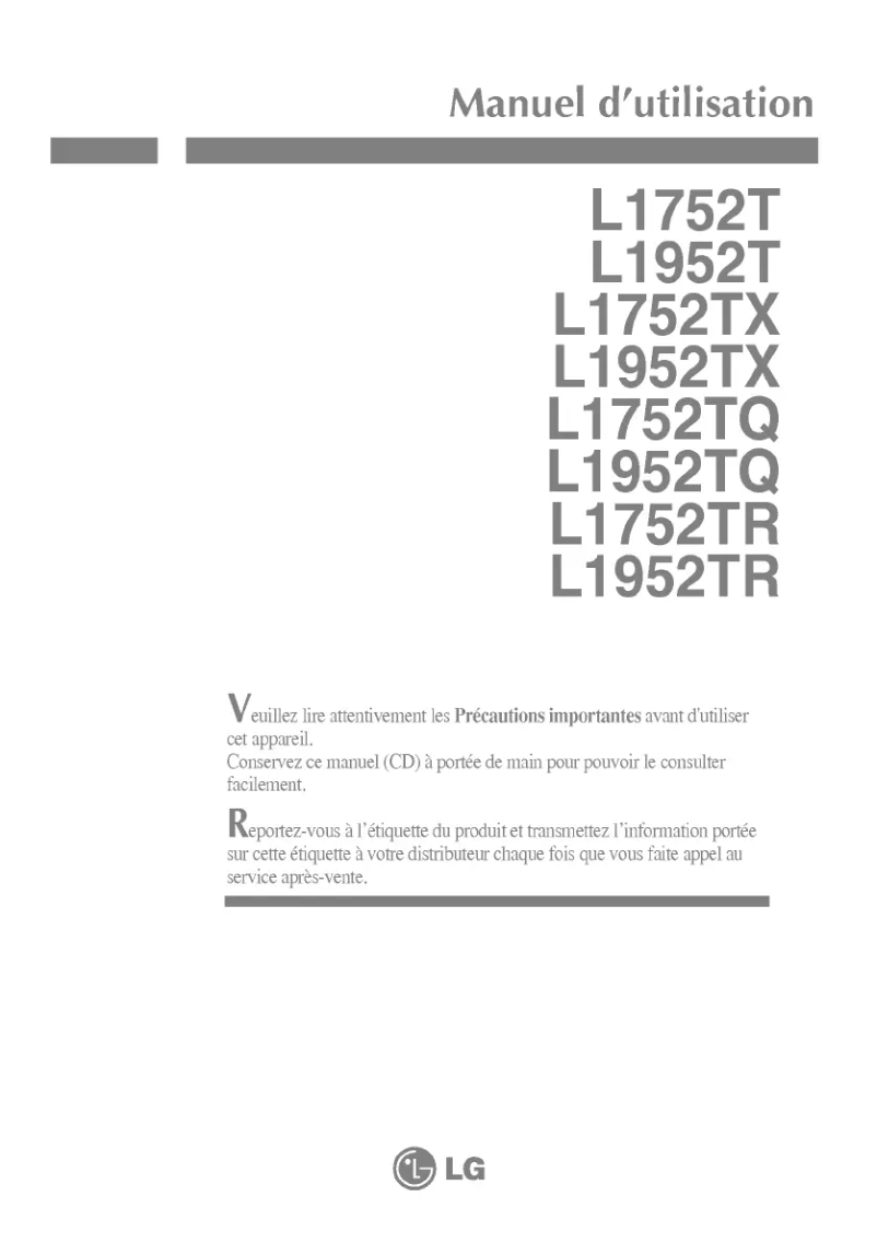 Page 1 de la notice Manuel utilisateur LG L1752T-BF