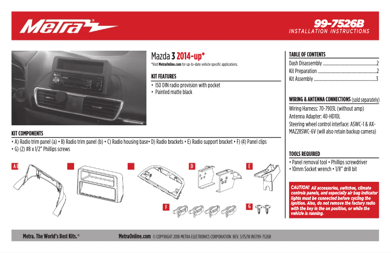 Page n°1 - Manuel utilisateur Metra 99-7526B