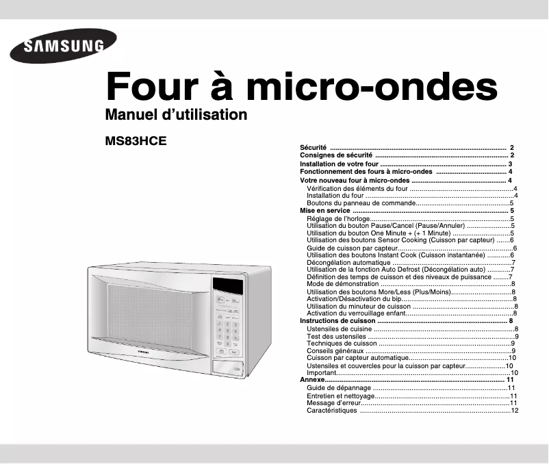 Page 1 de la notice Manuel utilisateur Samsung MS83HCE