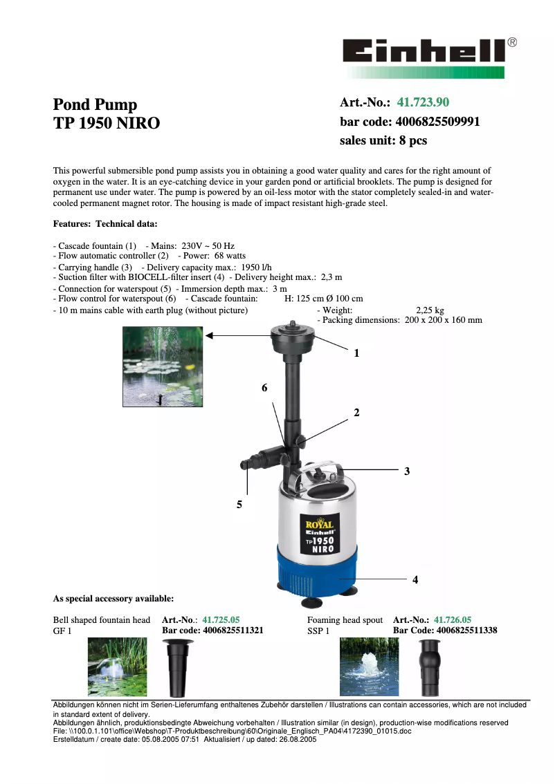 Image de la première page du manuel de l'appareil TP 1950 Niro