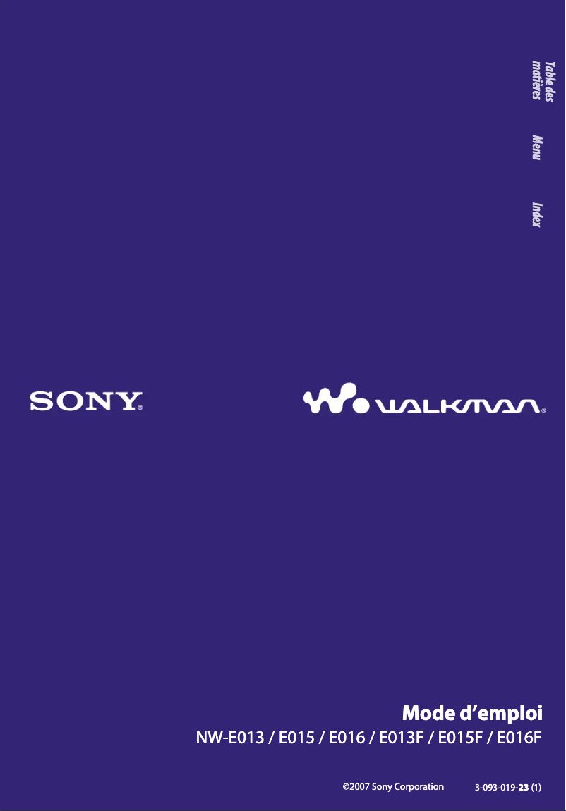 Page n°1 - Manuel utilisateur Sony NW-E015F