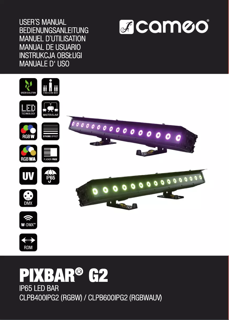 Page 1 de la notice Manuel utilisateur Cameo PIXBAR 400 IP G2