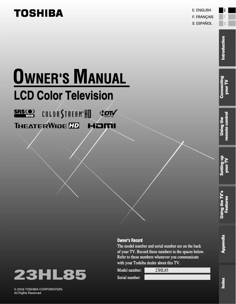 Page n°1 - Manuel utilisateur Toshiba 23HL85