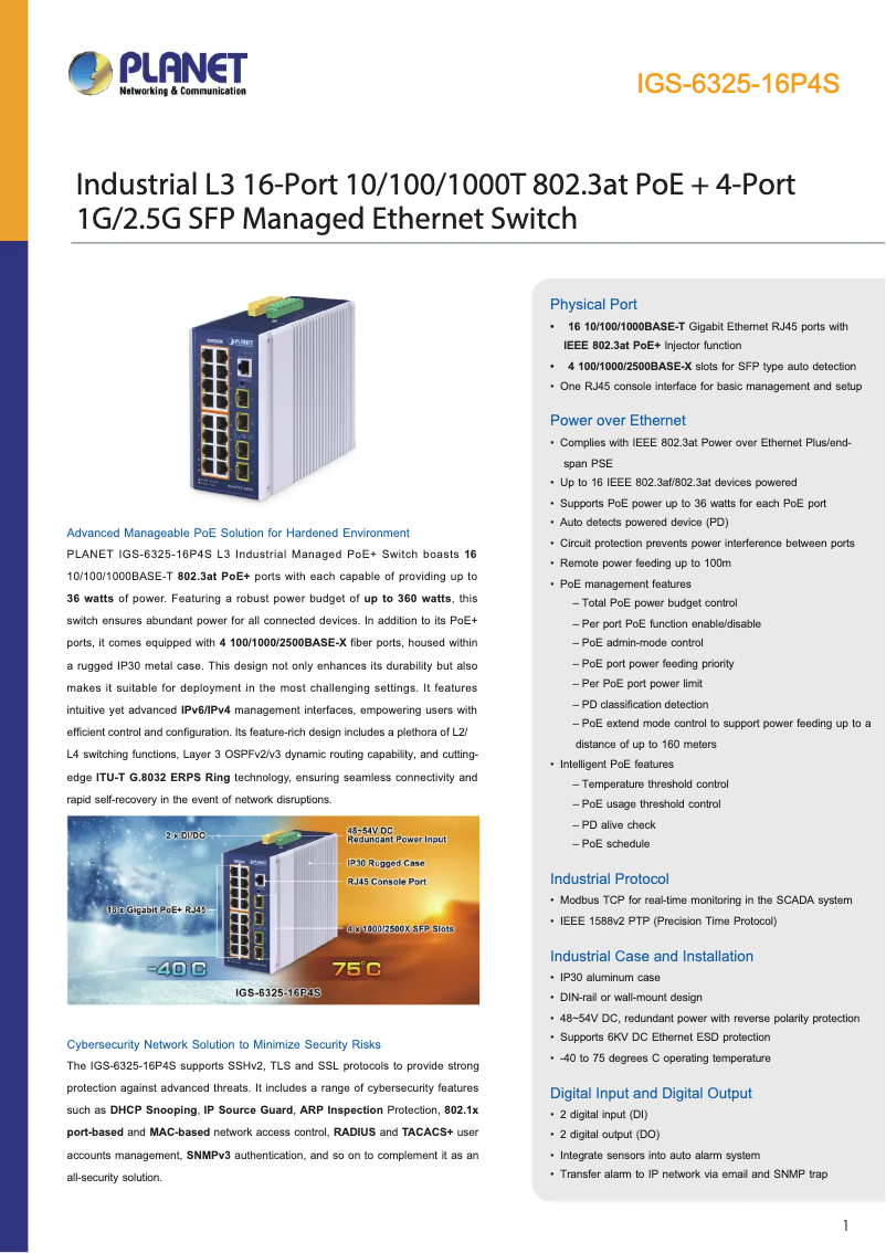 Page n°1 - Fiche technique Planet IGS-6325-16P4S