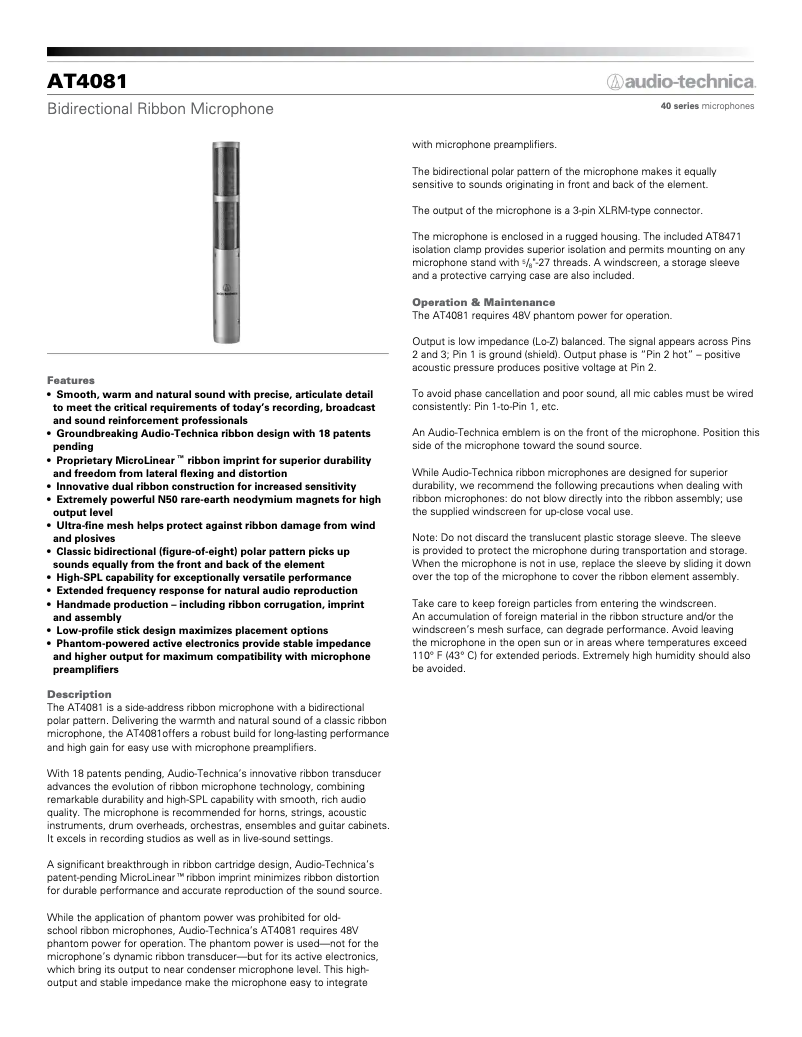 Página 1 del manual Guía de inicio rápido Audio-Technica AT4081