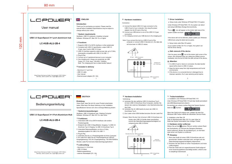 Page 1 de la notice Manuel utilisateur LC-Power LC-HUB-ALU-2B-4