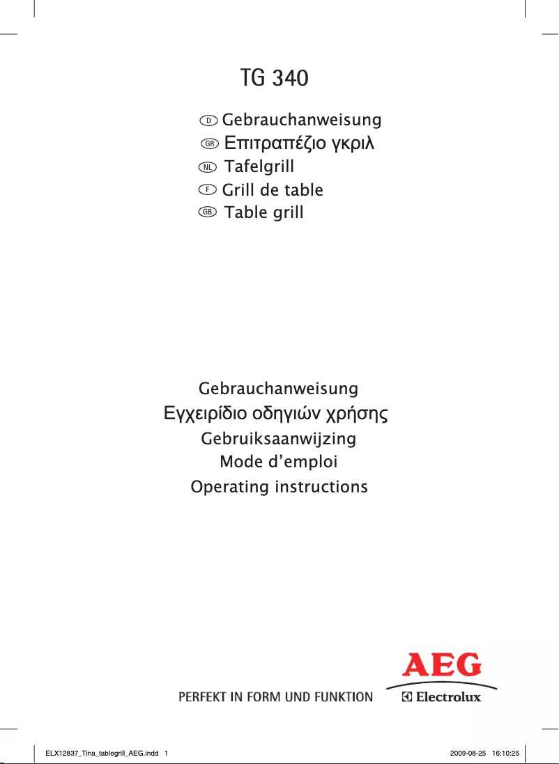 Page 1 de la notice Manuel utilisateur AEG TG340