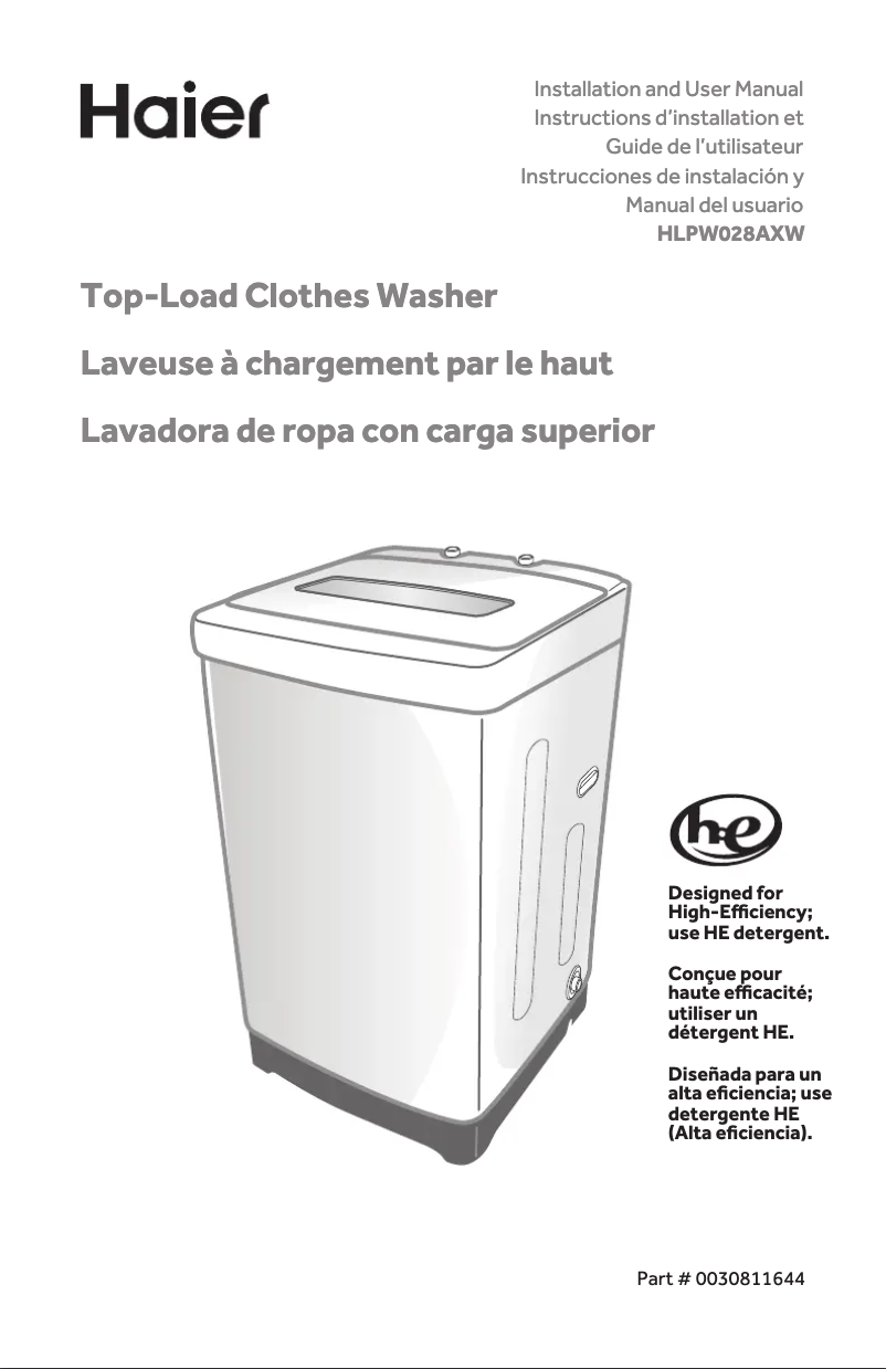 Image de la première page du manuel de l'appareil HLPW028AXW