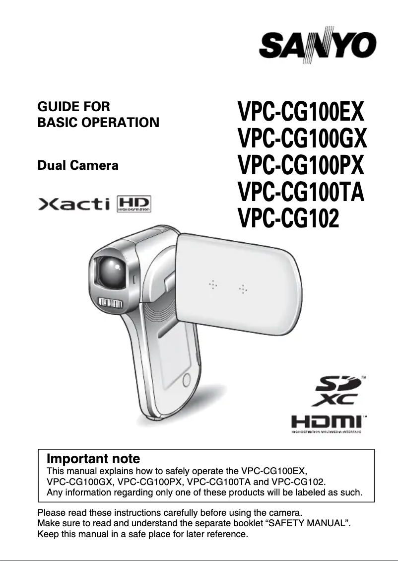 Page 1 de la notice Manuel utilisateur Sanyo VPC-CG100EXBK