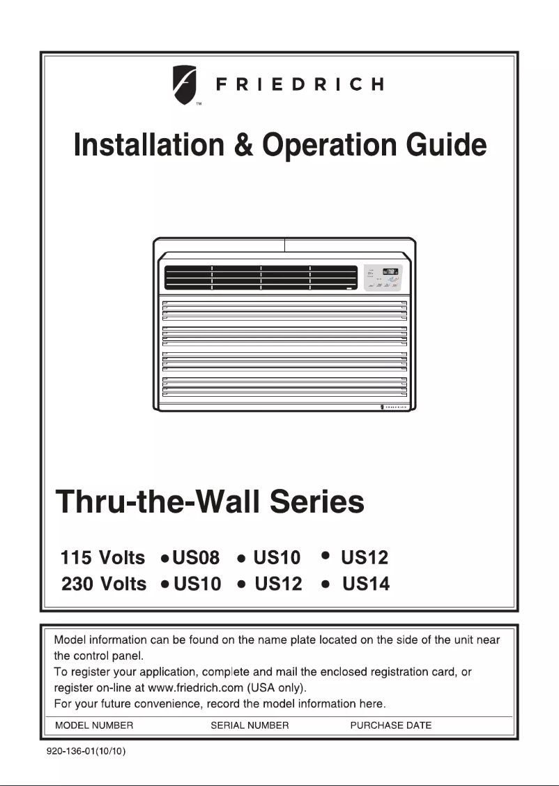 Page 1 de la notice Manuel utilisateur Friedrich Uni-Fit US14C30